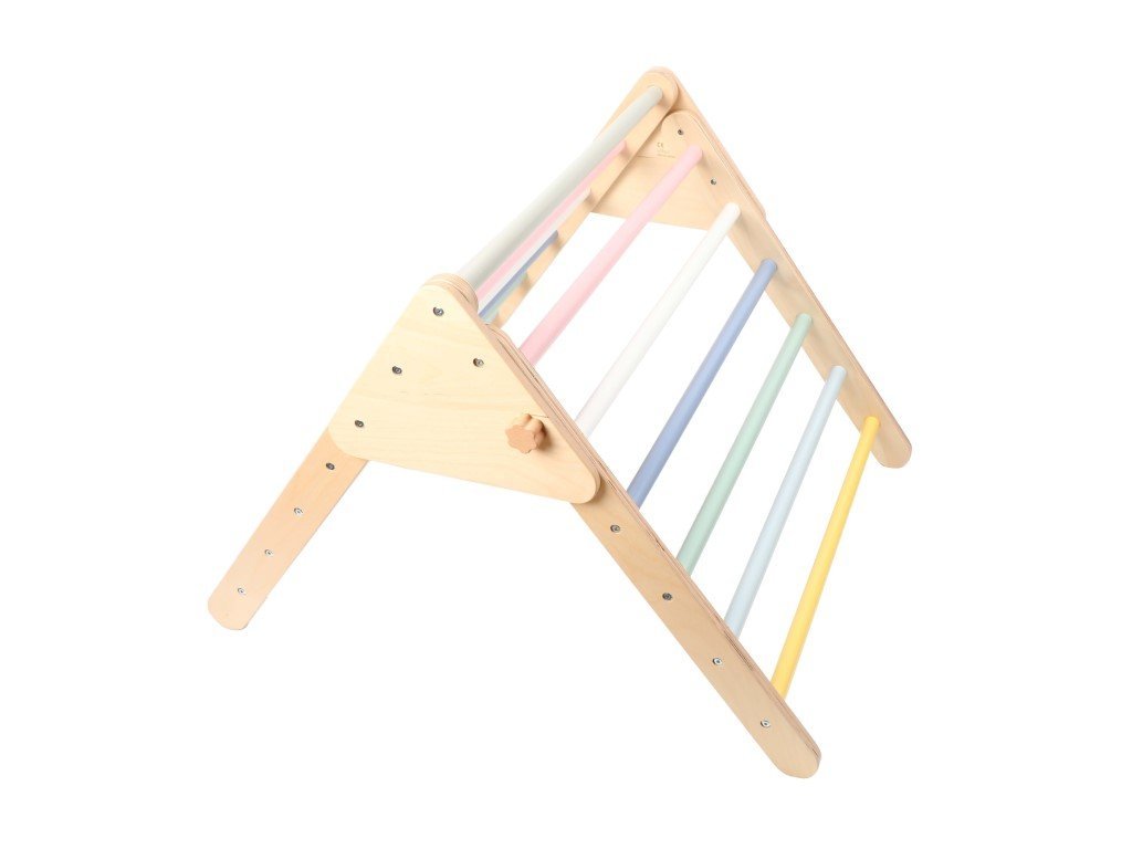 Pikler Dreieck Set aus Holz mit Montessori Brett (Indoor-Klettergerüst) - Pastel - fabelhaftly.de